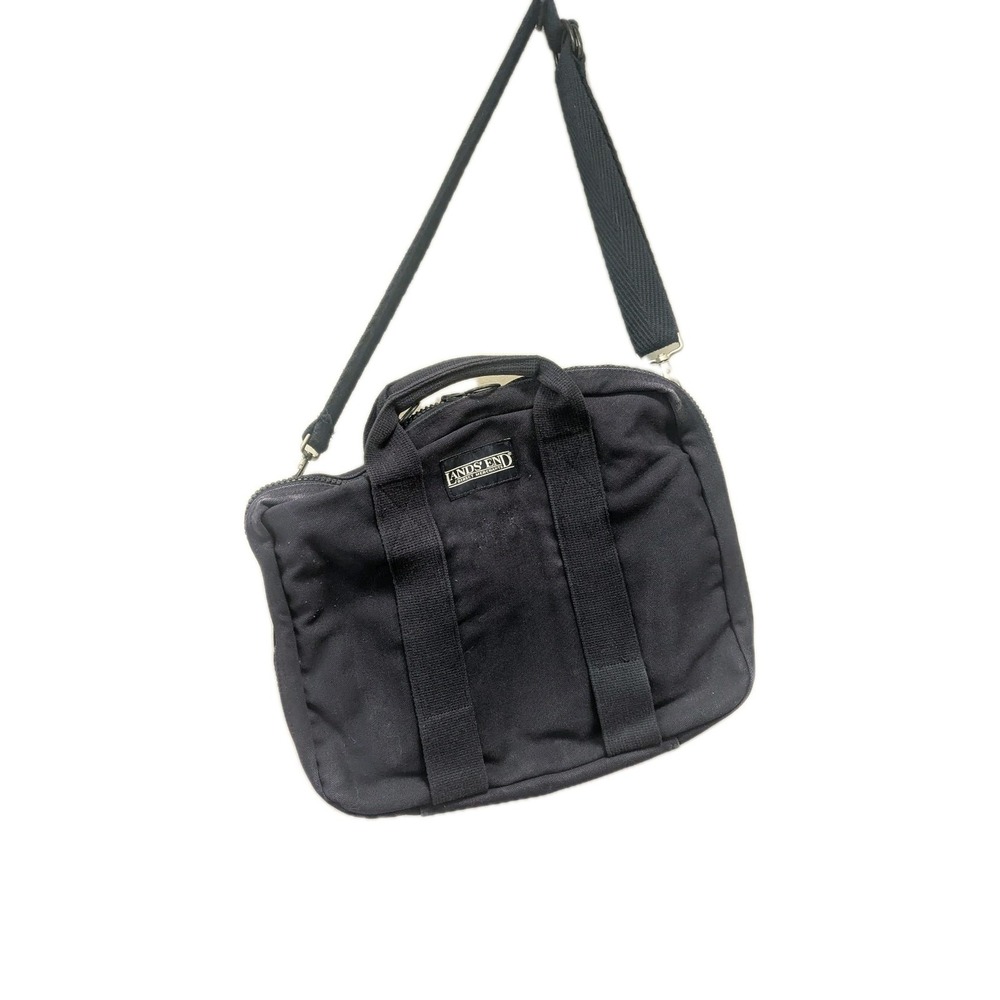 Vintage‎ Lands' End Navy Blue Canvas Messenger Shoulder Bag Organizer Travel
